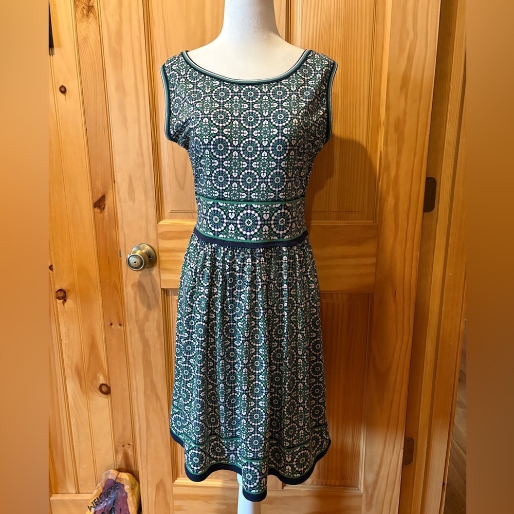 Max Studio green/blue sleeveless dress geometric medallion pattern size S